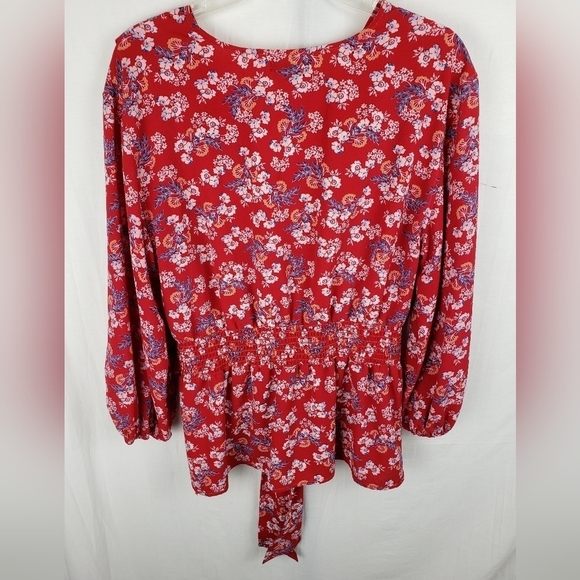 Max Edition Red Floral Long Sleeve Bohemian Waist Tie Shirt Sz XL - Picture 7 of 10
